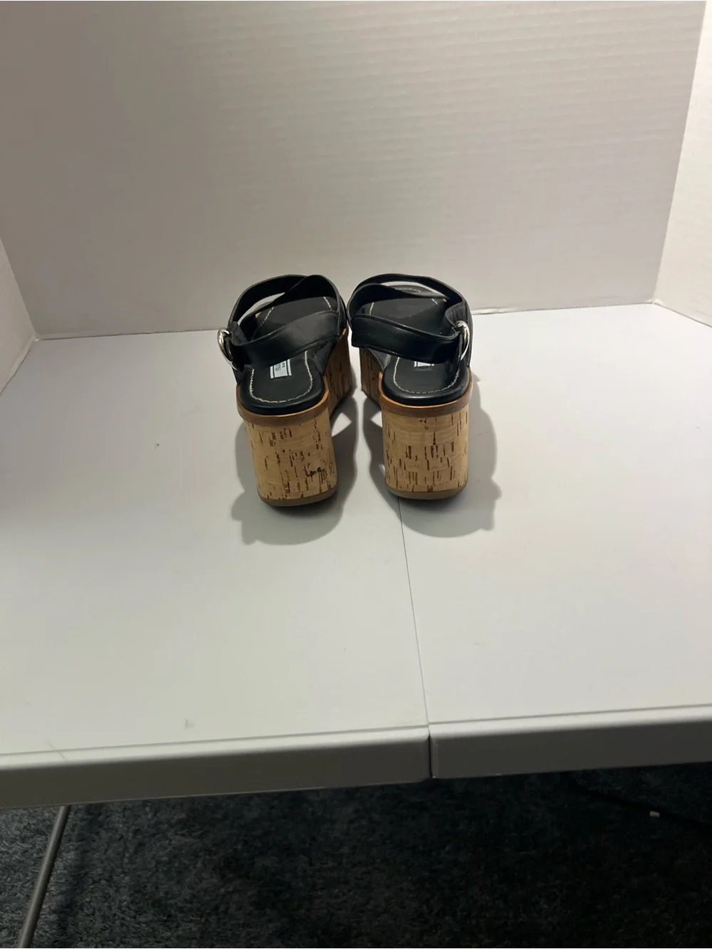 Prada Black Leather Cork Wedge Sandals with Slingback